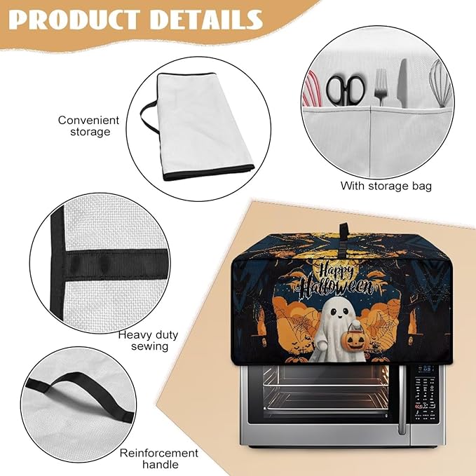 Doojoayie Ghost Toaster Cover 4 Slice Kitchen Appliance Covers Halloween Kitchen Appliance Dust Protector 18.5"x14.5"x 9" Compatible with Toaster/Bread Machine