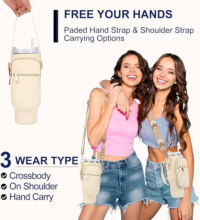 Water Bottle Carrier Bag for Stanley 40/30 oz Tumbler with Phone Pocket Neoprene Water Bottle Holder with Shoulder & Handheld Strap Stanley Cup Accessories