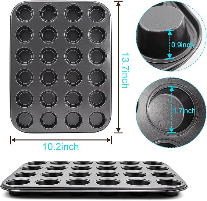 DRAONGYE 2 Packs Round Muffin Baking Pan, Premium Steel Muffin Pan for Baking, Nonstick Cupcake Tin Cheesecake Pans, Bakeware Muffin Top Pan (24 Cups, Black)