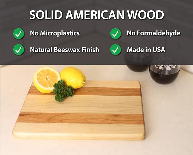 Maple and Cherry Wood Cutting Board - American Made in USA - Unique Kitchen Gifts - Small 9 x 12 inch