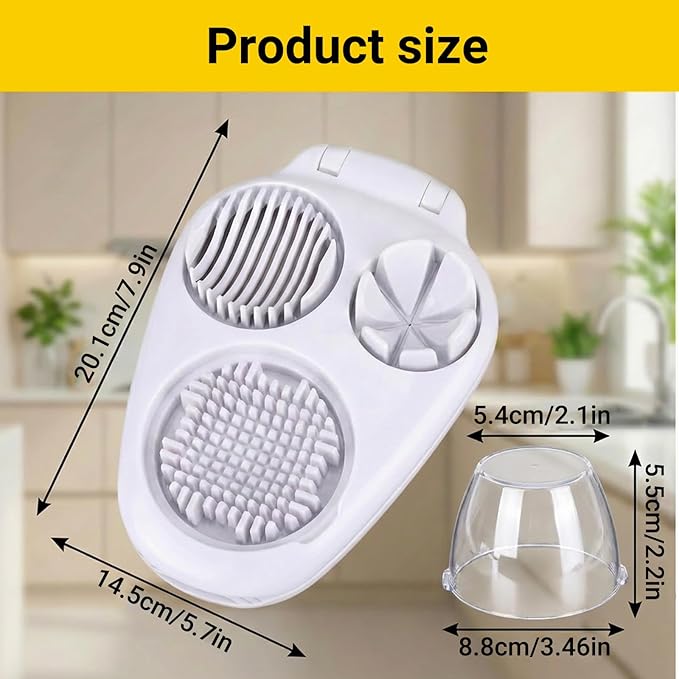 3-in-1 Heavy Duty Egg Slicer, Stainless Steel Blades with Multiple Cutting Modes for Hard Boiled Eggs, Mushrooms, Fruits, Kitchen Dicer Tool with Storage Container (2Pcs)