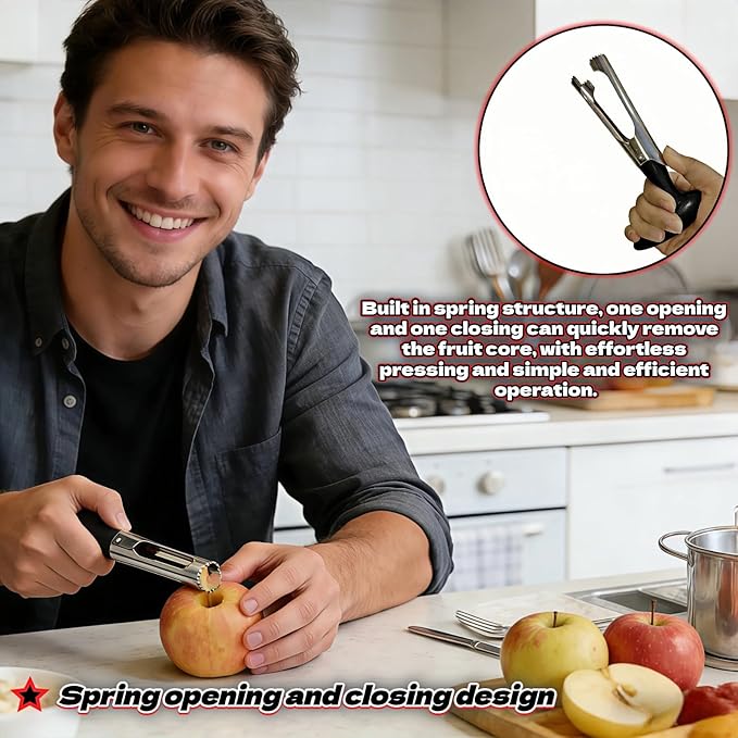 Apple Corer, Stainless Steel Apple Corer and Divider with Sharp Serrated Blade – Easy to Use – Core Remover Tool for Apples, Pears, Cupcakes – Heavy-Duty Kitchen Gadget for Baking, Cooking (Black)