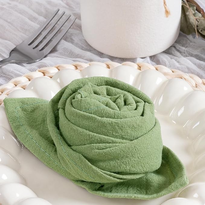MLMC 8 Pack Sage Green Cloth Napkins Rustic Washable Cotton Linen Napkins Set of 8 17"x17" Reusable Dinner Napkins Cloth for Spring Easter Wedding Bridal Shower Party Table Decor