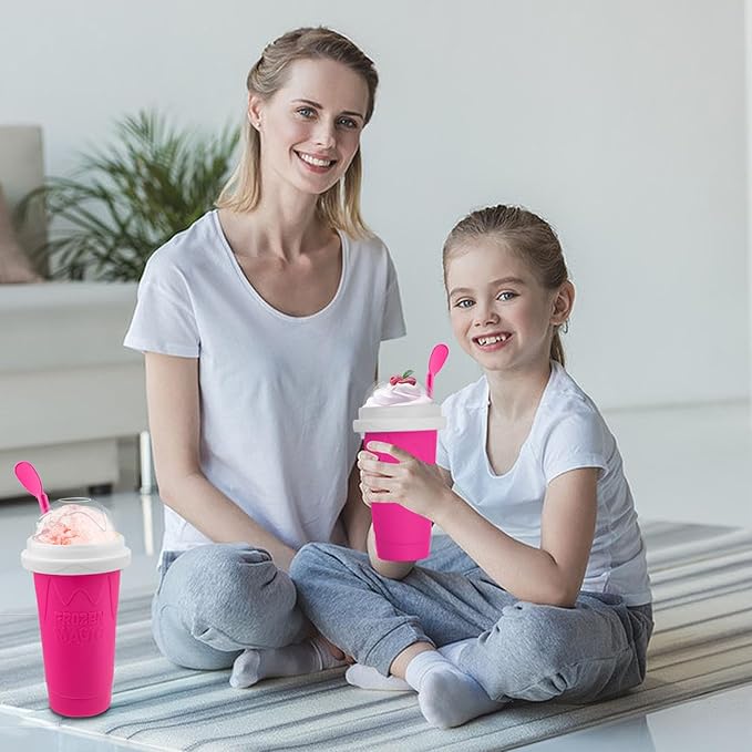 2PCS Slushie Maker Cup, Quick Frozen Magic Cups for Homemade Milk Shake Ice Cream Maker, Double Layer Squeeze Slushy Maker Cup, Birthday Gifts for Kids,Friends,Family (Blue+Pink)