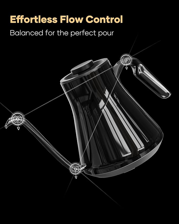 Cocinare FLOW B9 Gooseneck Electric Kettle, Precise Temperature Control for Pour-Over Coffee & Tea Brewing, Stainless Steel Interior, Rapid Heating for Boiling Water 0.9L (Soulages Black)