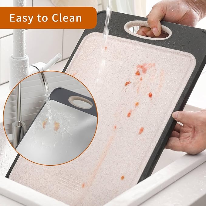 Cutting Board for Kitchen, Stainless Steel Double Sided Cutting Board for Chopping Meat/Vegetables, Stainless Steel/Wheat Straw PP, Kitchen Gifts Easy to Clean Large 16”×11”
