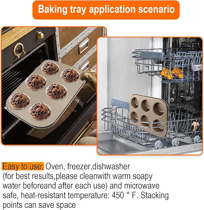 DRAONGYE 2 Packs Round Muffin Baking Pan, Premium Steel Muffin Pan for Baking, Nonstick Cupcake Tin Cheesecake Pans, Bakeware Muffin Top Pan (6 Cups, Golden)