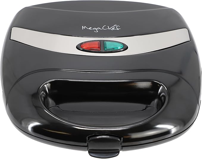 MegaChef Electric Compact Aluminum Nonstick Panin Press Grill Sandwich Maker, Countertop Appliance, Sandwich Grill, Upright Storage, Overheat Safety Protect (Triangle Plate)