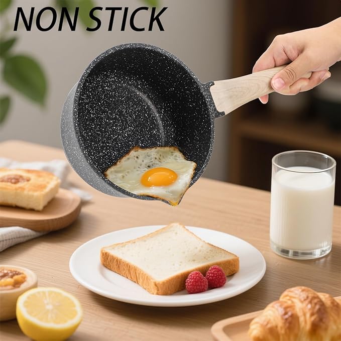 Jucoan 2 Quart Nonstick Saucepan with Lid & Steamer Basket, Small Nonstick Saucepan Cooking Steamer Pot with Pour Spout, Induction Safe, Non Toxic Granite Coating