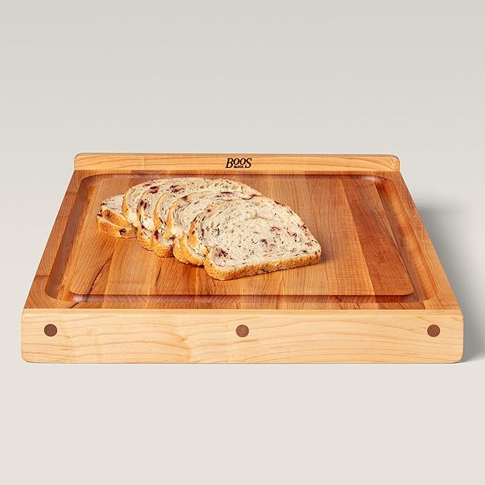 John Boos Countertop Series Rectangular Wooden Maple Cutting Board 23.75”x17.25” – 1.25” Thick, 18-lb Reversible Butcher Block with Juice Groove, Counter Lip & Edge-Grain – Made in the USA