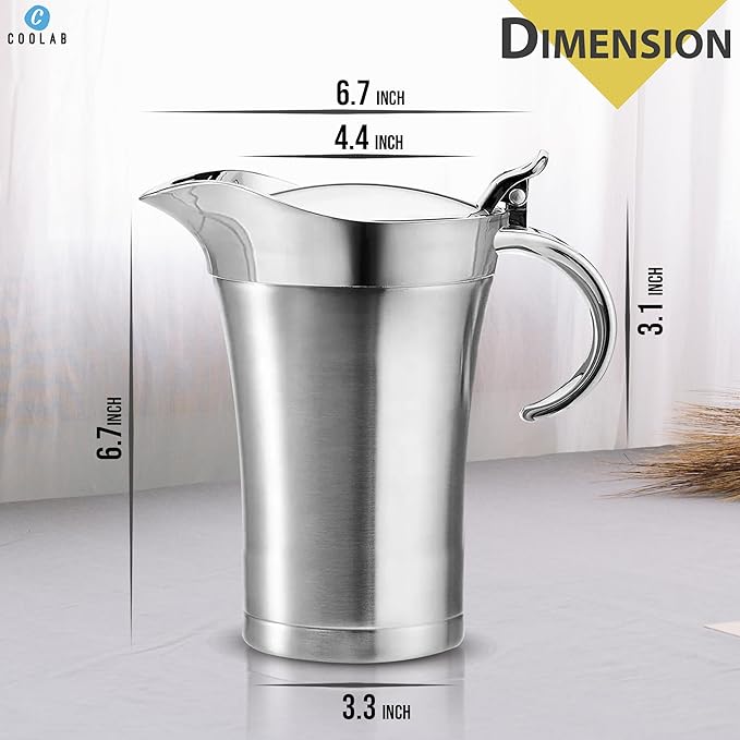 750ML Stainless Steel Gravy Boat with Lid – Double Insulated Gravy Pitcher for Hot & Cold Sauces – Elegant Sauce Boat Small Gravy Server for Steak, Turkey, and Holiday Dinners