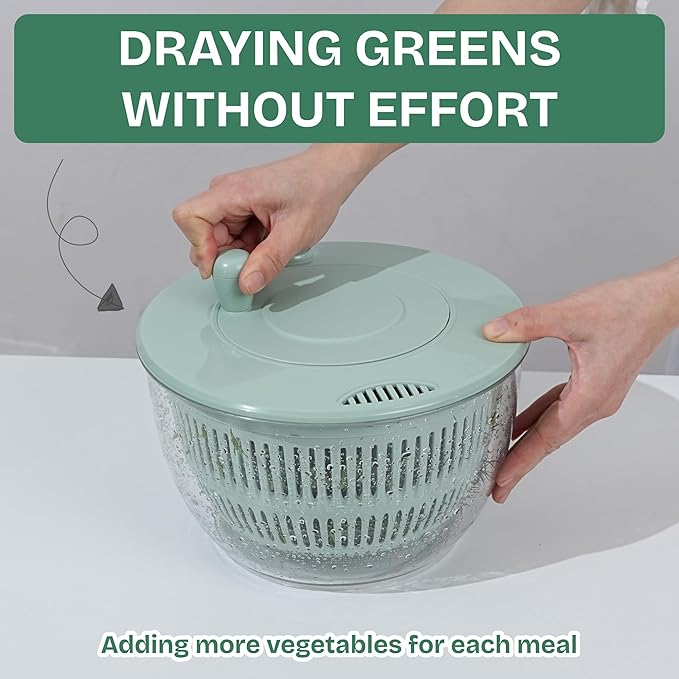 Large Salad Spinner 7-in-1 – Vegetable & Fruit Washer, Dryer, Slicer, Shredder, Juicer – Non-Slip, BPA-Free, Dishwasher Safe Lettuce Spinner Bowl for Meal Prep (Green)