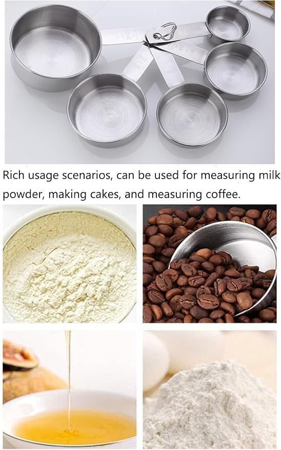 Measuring Cup Set, 5 PCS Stainless Steel Measuring Cup Kitchen Baking Cooking Measuring Cup Weighing Graduated Cup Coffee Measuring Tool for Dry or Liquid Home Restaurant