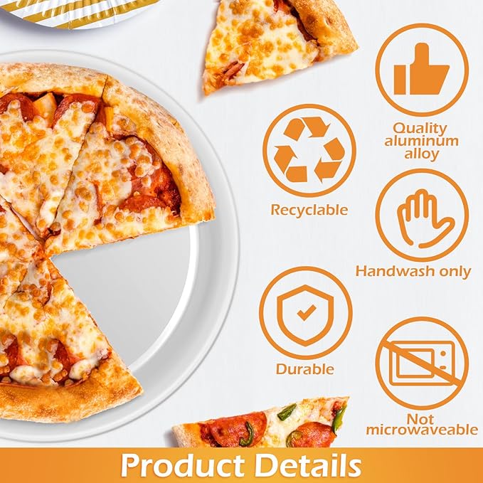 Bokon 12 Pcs 8 Inches Pizza Pan Bulk Restaurant Aluminum Silver Round Pizza Pie Cake Plate Anti Rust Tray for Oven Baking Home Kitchen Easy to Clean