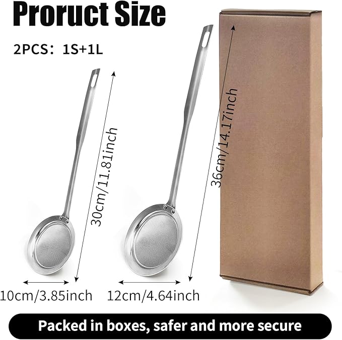 Fine Mesh Stainless Steel Colander Spoon, Sieve Fine Mesh Strainer with Long Handle Stainless Steel Skimmer Spoon Kitchen Gadget for Cooking Oil Filter Skimming Grease and Foam
