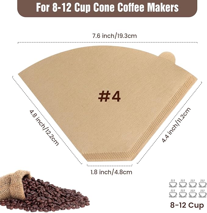 600 Count Cone Coffee Filters #4, Clinuse Unbleached Size 04 Coffee Filters 8-12 Cup, Disposable Natural Paper Filters, No.4 Cone Filters for Ninja, Cuisinart, Pour Over and Drip Coffee Maker