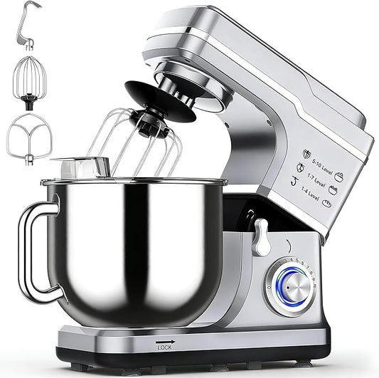 7.5QT Stand Mixer, 660W Powerful Electric Dough Mixer, 10-Speed Tilt-Head Kitchen Mixer with Stainless Steel Bowl, Whisk, Dough Hook, Beater, Splash Guard, Easy Clean, for Baking & Cooking