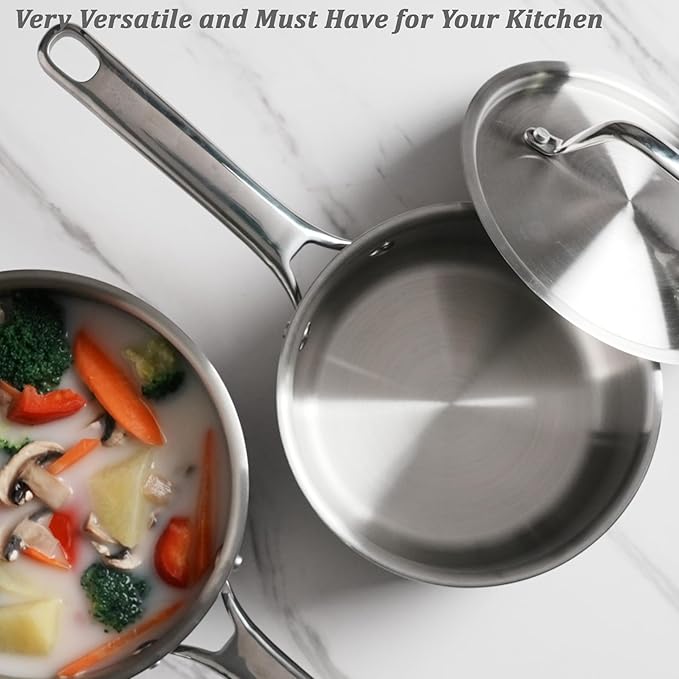 Rokasala Saucepan Set with Lids,3-Ply Stainless Steel 2QT and 3QT Cooking Pot,Professional Grade Cookware,Induction Compatible