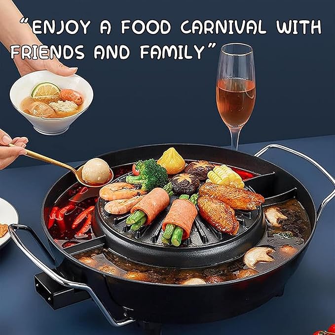 Electric Hot Pot & Grill Combo, Non-Stick Soup & Korean BBQ for 2-4 People, Easy Clean, Versatile Kitchen Essential for Family Gatherings, Medium Size, Perfect for Entertaining