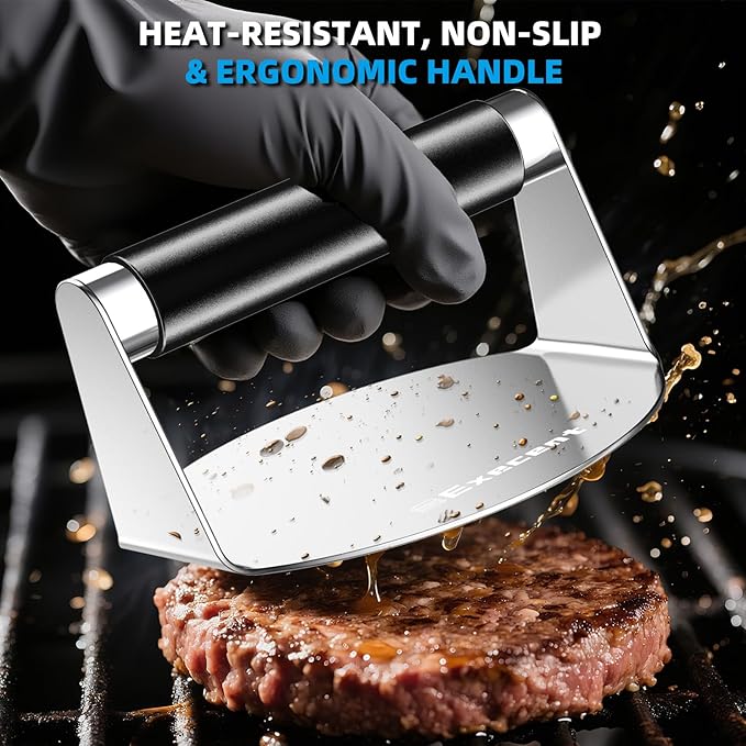 Smash Burger Press 5.5" Stainless Steel - Burger & Hamburger Smasher Tool, Nonstick Cool-Touch Handle, Dishwasher Safe Grill Press for Griddle, Ground Beef