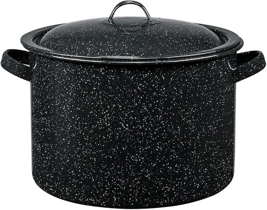 Granite Ware 7.5-Quart Stew Pot with Glass Coating - Chip-Resistant, Non-Porous, Naturally Non-Stick Steel Core Pot for Even Heat Distribution - Great for Stews, Sous Vide Cooking (Speckled Black)