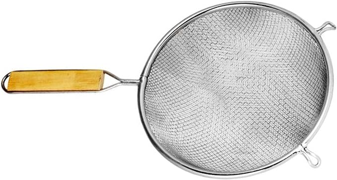 TrueCraftware- 6-Inch Double Fine Tin Mesh Strainer 6-3/4" Handle Length Wooden Handle- Kitchen Utensil Food Strainer Skimmer Spoon for Cooking Sieve Sifters Rice Quinoa Pasta Fruits Vegetable
