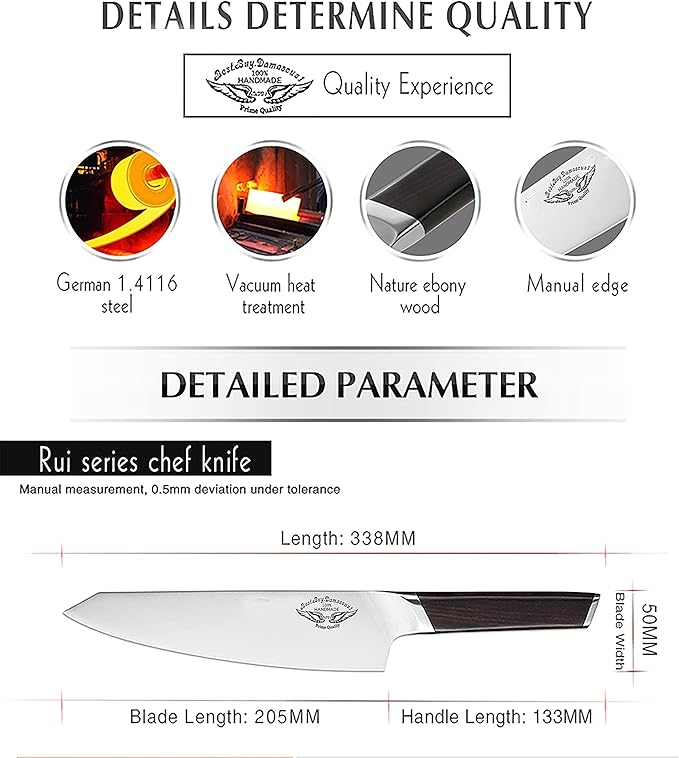 Best.Buy.Damascus1 Knife Sets 7 Piece German Stainless Steel Kitchen Knives Block Set Germen Stainless-Steel Blades Walnut Wood Knife Block, Kitchen Knife Set, Black (Germen Knife Set)