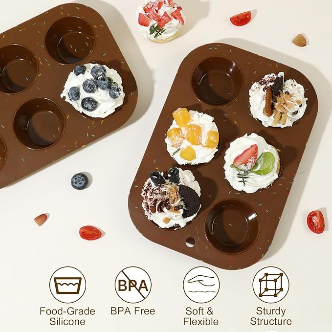 Firstfooby 4 Pack Silicone Muffin Pan for Baking, Regular Size Nonstick Cupcake Pan, 6-Cup Silicone Muffin Tin BPA Free Dishwasher Safe, Great for Muffin Cupcake Brownie Egg Tart