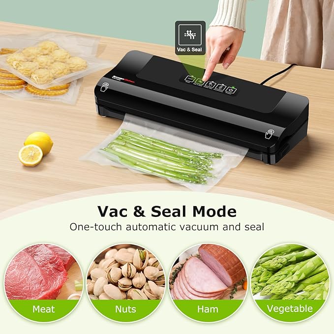 Bonsenkitchen Vacuum Sealer, Multi-Functional Food Sealer with 5 Vacuum Bags, Fast-Compact Design,External Vacuum System & Accessory Tube, Black
