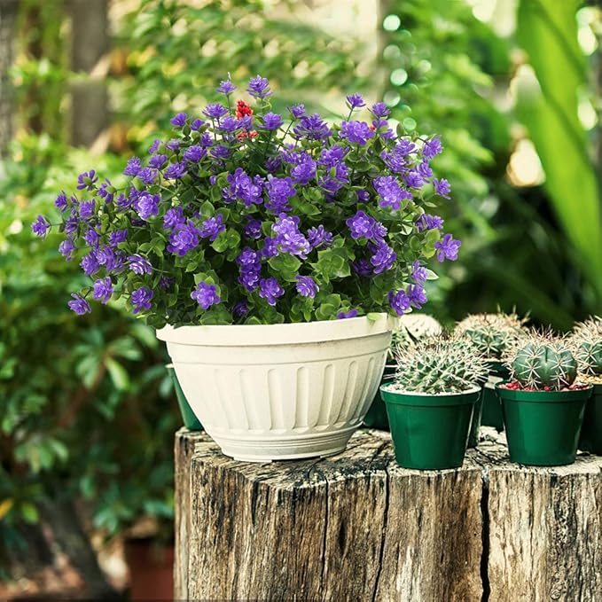 Artificial Flowers, Fake Artificial Greenery UV Resistant No Fade Faux Plastic Plants for Wedding Bridle Bouquet Indoor Outdoor Home Garden Kitchen Office Table Vase 6PCS (Purple)