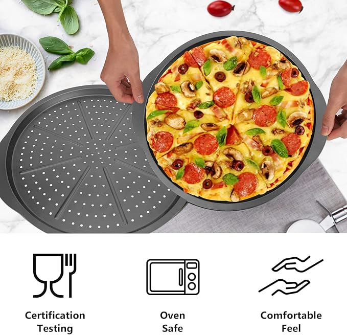 Beasea Pizza Pan for Oven, 13 Inch Nonstick Homemade Pizza Pan Tray with Holes Carbon Steel Round Pizza Bakeware Sheet for Restaurants and Homemade Oven Baking