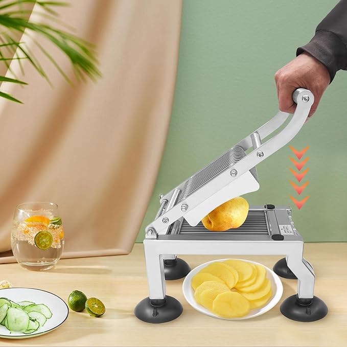 Stainless Steel Vegetable Slicer, Manual Fruit Cutter, Stainless Steel Food Slicing Machine, 10mm Even Slice Chopper for Diameter 2.76'' Vegetable Kitchen Restaurant Dessert Shop Commercial Use