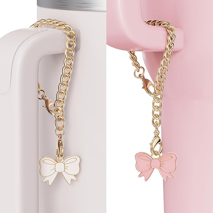 Compatible with Stanley Cup Accessories - 4Pcs 10mm Cute Bow Straw Topper Compatible with Stanley Cup Straw Cover Cap, 2pcs Bow Charms for Stanley 30&40 Oz Tumbler with Handle
