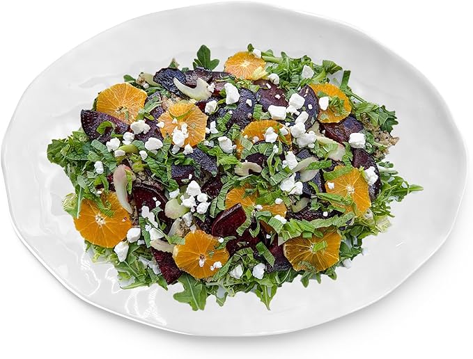 Yalin Oval Large Serving Platter, 16 Inch Melamine Serving Tray, Great for Restaurant, Steak, Salad and Everyday, Set of 2 White Dinner Plates