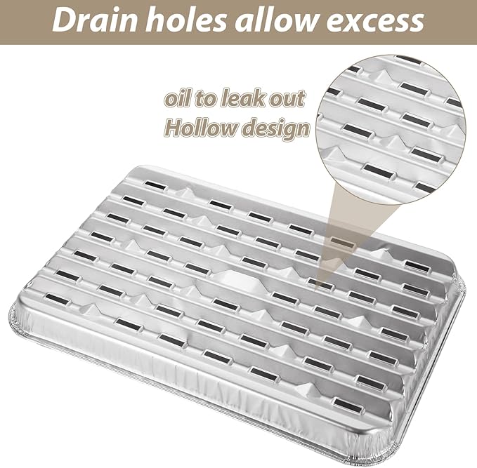 ZUQIAN 50 Pack Aluminum Foil Grill Pans with Holes, 9'' x 13'' Aluminum Foil Grill Liner Topper, Disposable Foil Broiler Pans for Cooking BBQ Grilling Trays Foil Grill Drip Pans