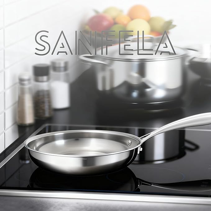 5-Ply 9.5 Inch and 11 Inch Stainless Steel Frying Pans, Dishwasher and Oven Safe, Induction Pan, Even Heat Distribution