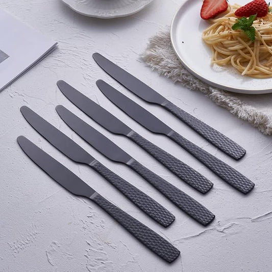 Matte Black Dinner Knife Set of 6, 9.7 inches Stainless Steel Black Table Knife, Satin Finish.