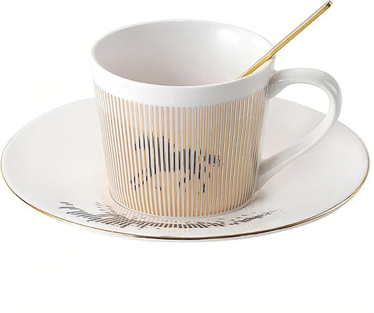 Old Craftsmen's Coffee Cup and Saucer Sets 8.45oz Unique Dynamic Mirage Reflection Tea Cup Luxury Porcelain Mirror Ceramic Mug Gifts for Cappuccino Espresso 250ml Horse