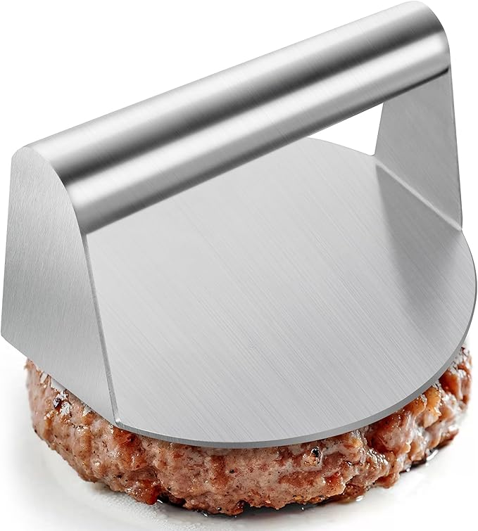 Burger Press, 5.5” Stainless Steel Round Hamburger Press, Hamburger Smasher with Smooth Edges, Non-Stick Grill Press for Smashburger, Meat, Ground Beef, Sausage, Bacon