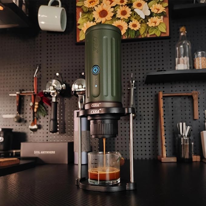 CERA+ Portable Espresso Machine 5-8 Cups per Charge, Self-Heating 20 Bar， NS Pods & Ground Coffee, CERApresso Electric Travel Coffee Maker for Outing, Working, Camping