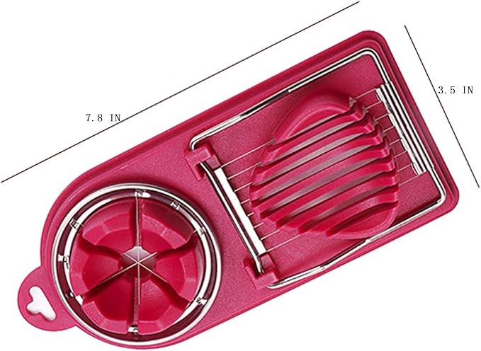 Egg Cutter Fruit Slicer Boiled-Eggs - Strawberry Stainless Steel Cutting Wires Kitchen Egg Slicers 2 in 1 (red)
