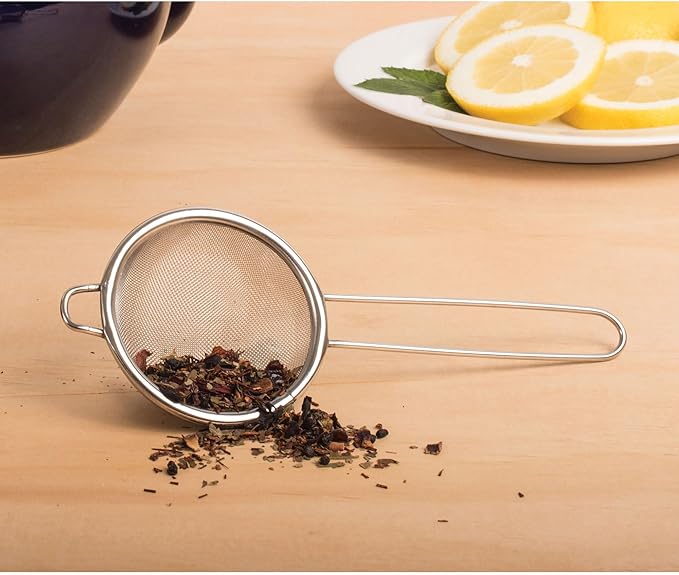 HIC Kitchen Fine Mesh Strainer With Helper Handle, 18/8 Stainless Steel, 3.75-Inch, For Sifting, Straining, And Draining Fruits, Vegetables, And Sauces
