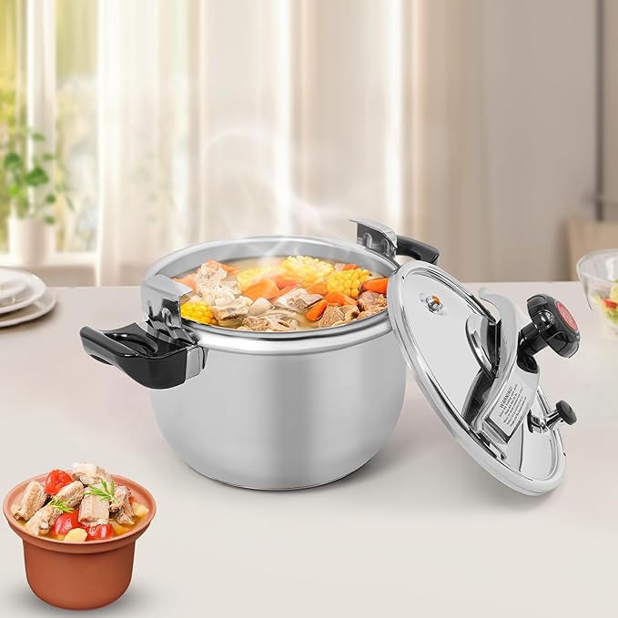 Stainless Steel Pressure Cooker Large Capacity Cooktop Pressure Pot with Multiple Protection Functions for Home Restaurants Canteens, Multiple Stove Compatible (9.51 Qt)