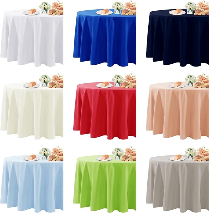 Fokitut 2 Pack Waterproof Round Tablecloth, 120 Inch, Stain Resistant and Wrinkle Polyester Table Cloth, Fabric Table Cover for Kitchen Dining, Wedding, Party, Holiday Dinner-Caribbean Blue