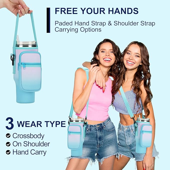Water Bottle Carrier Bag for Stanley 40/30 oz Tumbler with Phone Pocket Neoprene Water Bottle Holder with Shoulder & Handheld Strap Stanley Cup Accessories
