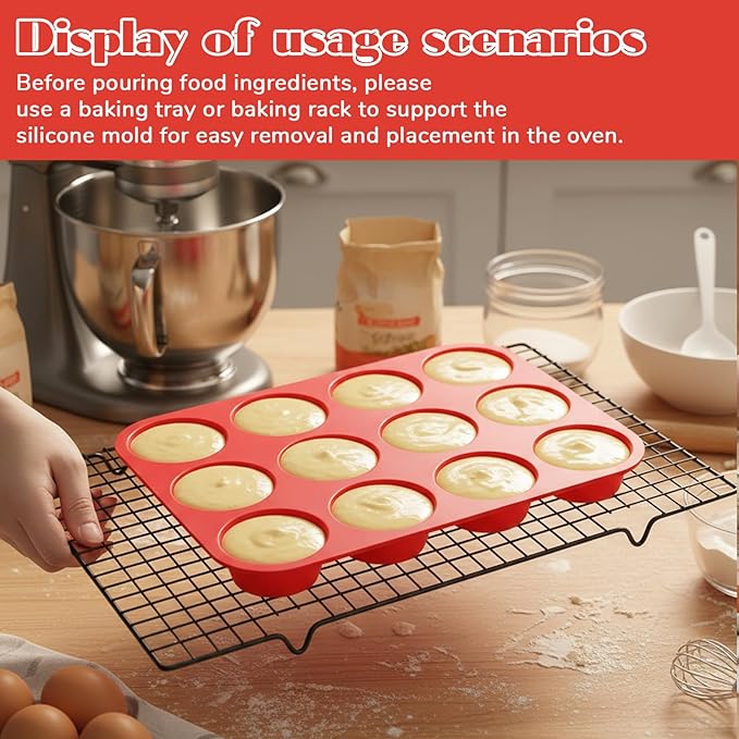 Oqqlin 3 Pcs Silicone Muffin Pan Set, Silicone Muffin Pans for Baking Red 24/12/6 Cups Mini/Regular/Jumbo Non-Stick Cupcake Pan for Kitchens, Restaurants, Bakeries