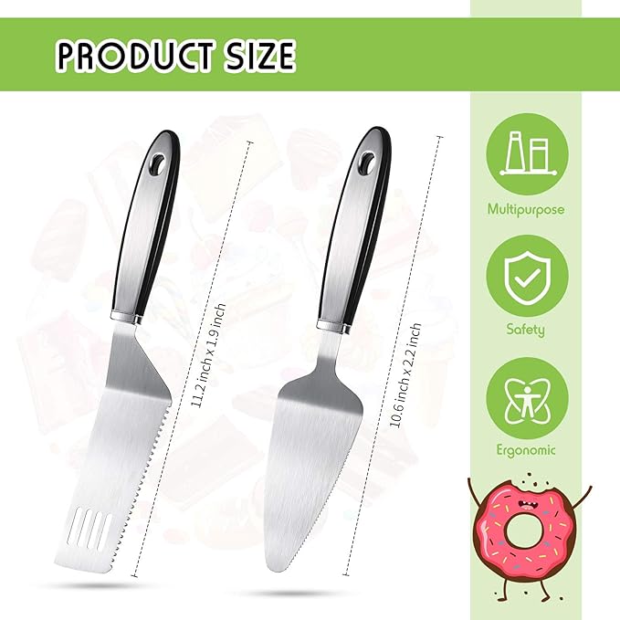 Patelai 2 Pieces Stainless Steel Pie Server Set Cake Cutter Serrated Spatula Pizza Tart Dessert Slicer for Cutting and Serving Desserts Brownies Lasagna