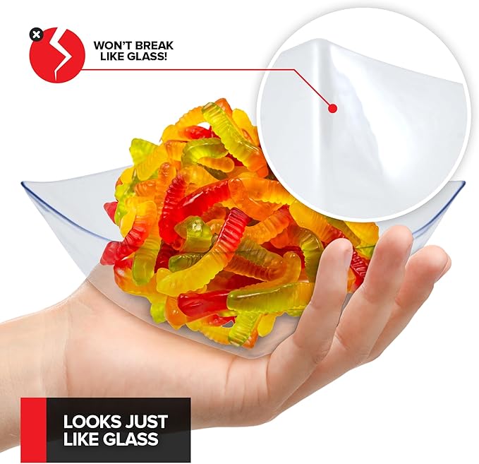 Stock Your Home 16oz Clear Plastic Serving Bowls (48 Pack) – Small Disposable Square Candy Dishes for Snacks, Chips, Mints, Salad Bar, Parties, Office, Bridal Shower