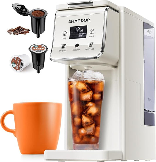 TWOMEOW Coffee Maker Hot & Iced With Bold Setting,Single Serve Coffee Maker For K Cup And Grounds,52 Oz Removable Water Tank,6-14 Oz Brew Sizes,One Cup Kcup Coffee Machine With Reusable Filter, White