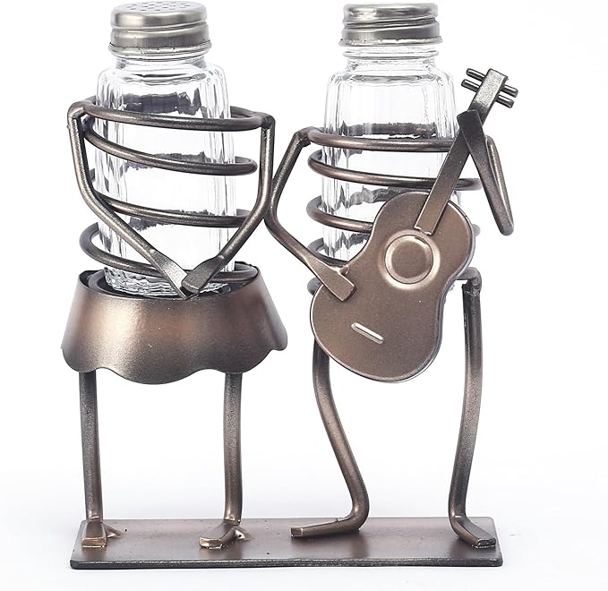 Funny Salt And Pepper Shakers Set Novelty - Two Glass Shakers With Lids, Guitar Couples Holder Caddy For Spices And Seasonings, For Kitchen, Dining Or Table Decor (guitar couples)